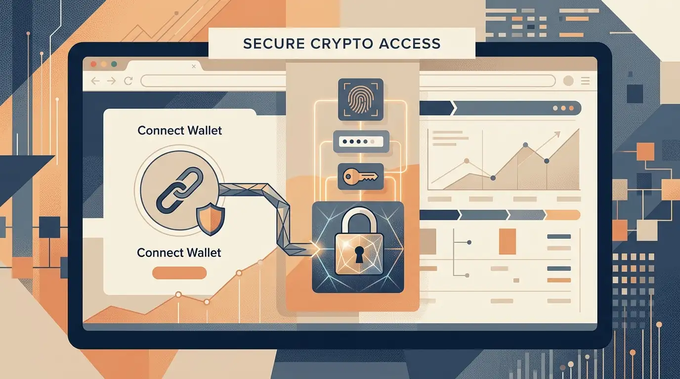 Abstract wallet and account sign-in interface with secure access symbols