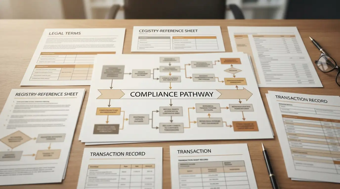 Casino terms, registry references and transaction records arranged for a compliance check