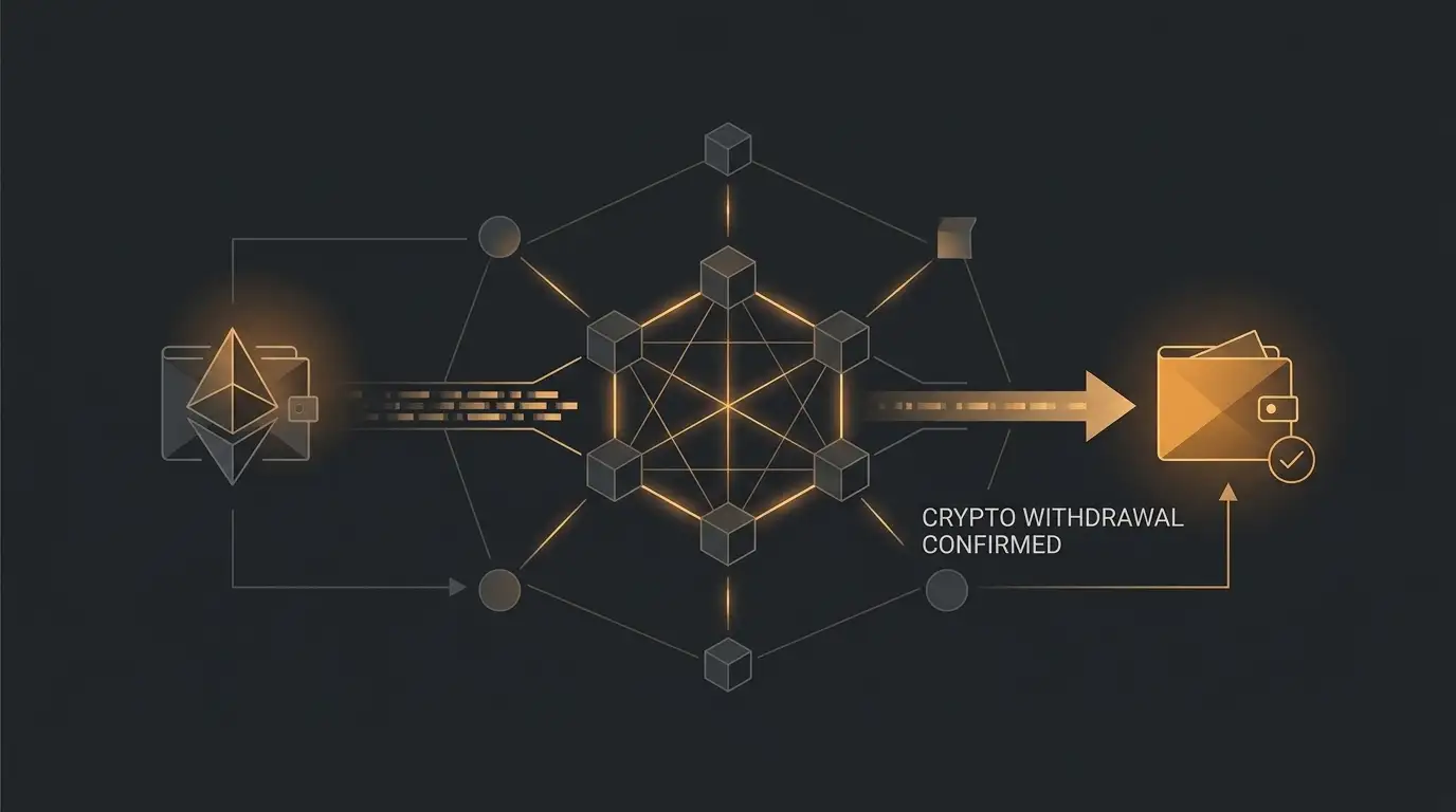 Abstract crypto withdrawal confirmation flow across a blockchain network